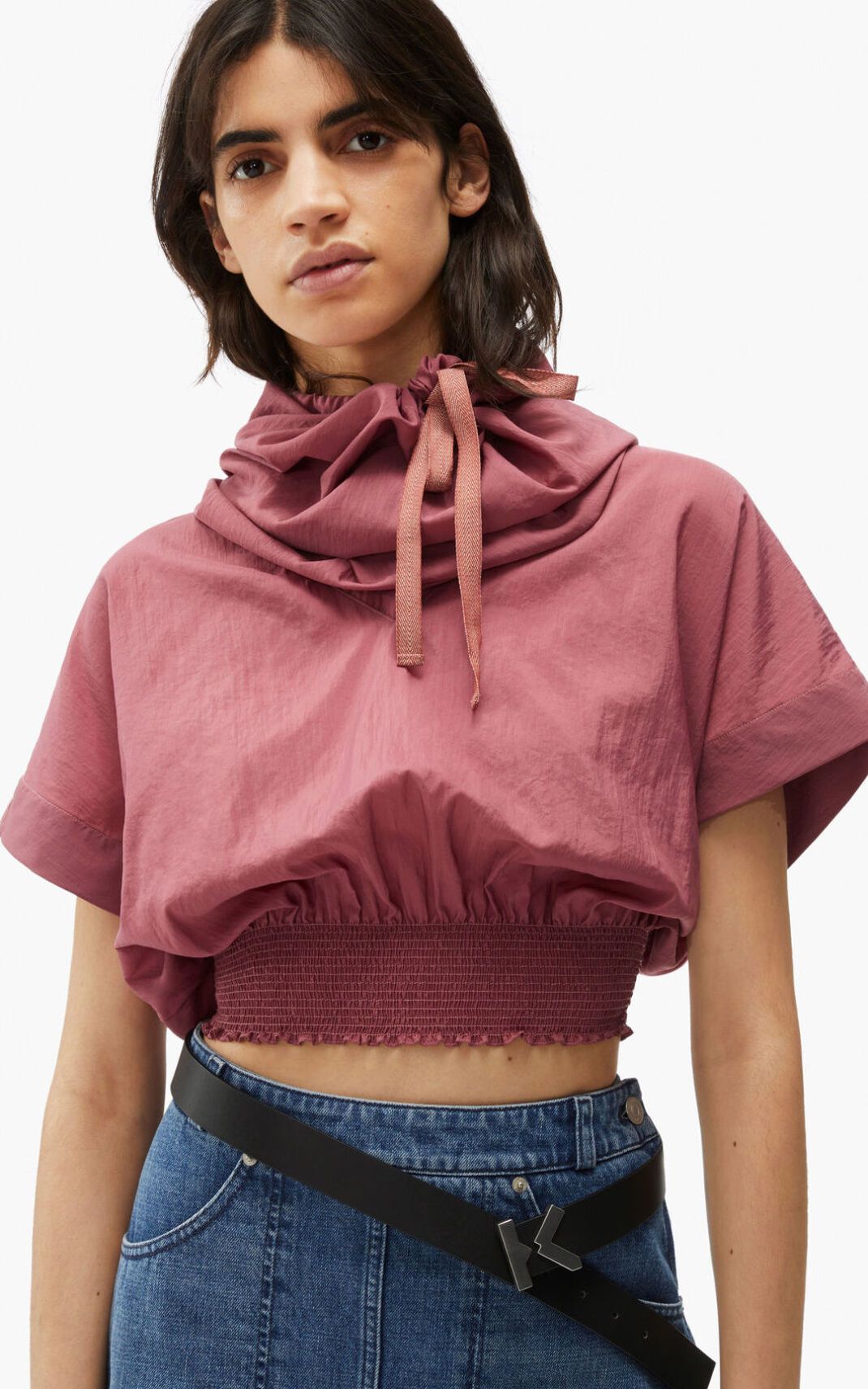 Kenzo Hooded crop top Tişört Bayan Siyah | 6098-OFEWZ